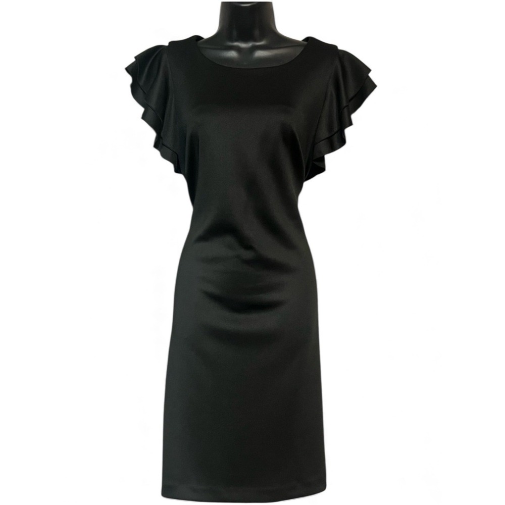Tommy Hilfiger Black Scuba Sheath Dress Flutter Sleeve Knee Length Size 16